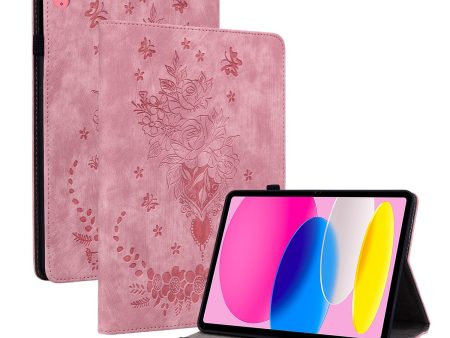 For iPad 10.9 (2022) PU Leather Stand Case Butterfly Rose Imprinted Card Holder Tablet Cover Online Hot Sale