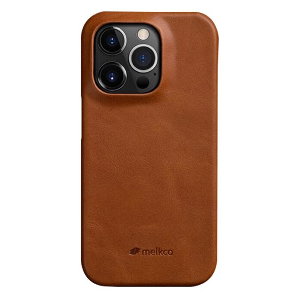 MELKCO For iPhone 15 Pro Max Case Waxy Genuine Cow Leather+PC Incomplete Phone Cover on Sale