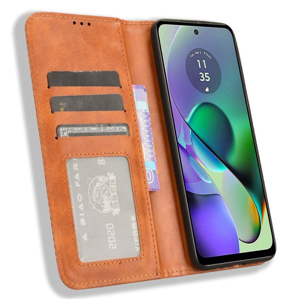 For Motorola Moto G54 5G Case Retro PU Leather Wallet Flip Stand Phone Cover Supply