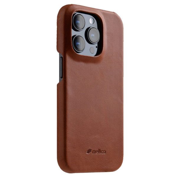 MELKCO For iPhone 15 Pro Max Case Waxy Genuine Cow Leather+PC Incomplete Phone Cover on Sale