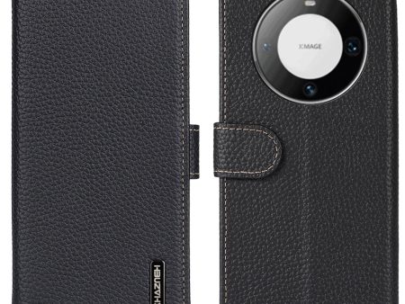 KHAZNEH For Huawei Mate 60 Pro Case Genuine Cow Leather Litchi Texture Flip Cover Cheap