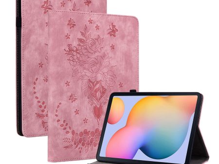 For Samsung Galaxy Tab S6 Lite   Tab S6 Lite (2022) Butterfly Rose Imprinted Leather Stand Case Card Holder Tablet Cover For Sale